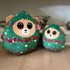 NWT TY 14in EVERETT CHRISTMAS TREE SQUISHY BEANIE PLUS BONUS 10in EVERETT BEANIE